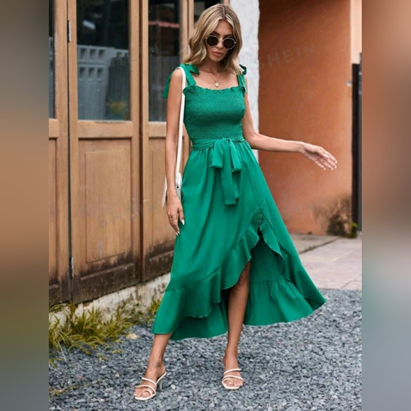 Green Boho Ruffle Dress in XL/12-14 - Picture 3 of 3